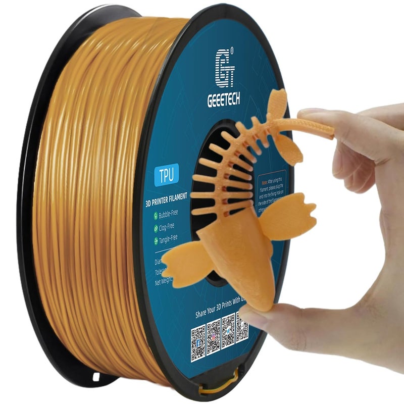 Geeetech TPU Filament 1.75mm, Shore 95A – Flexible 3D Printer Filament with High Elasticity, 1KG (2.2lbs) Spool, Dimensional Accuracy ±0.03mm, Fits Most FDM Printers (Gold) - Image 1